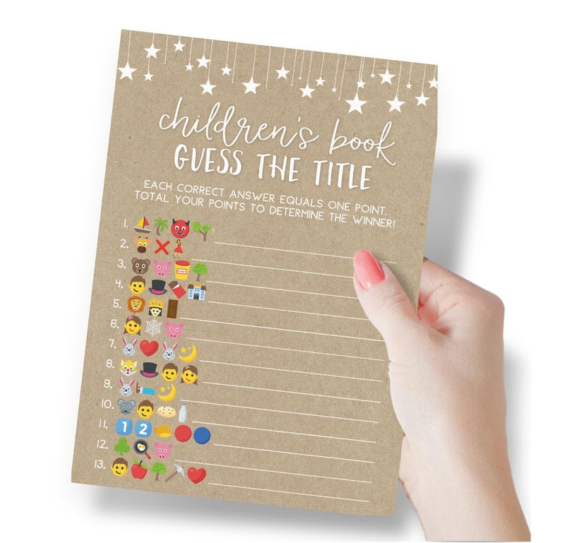 Printed Party Baby Shower Games for Boy or Girl â€“ Guess The Childrenâ€™s Book Title Game, Rustic Kraft Country Barn Design, 50 Cards - Image 3